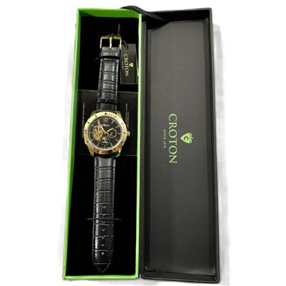 Croton Men's Watch Reliance Automatic Timepiece Yellow Gold & Black-DEFECTS